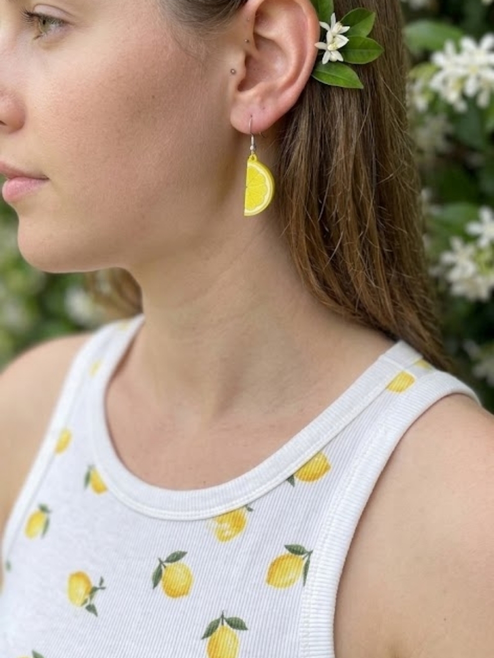 Yellow Lemon Slice Dangle Earrings - Fun Fruit Jewelry